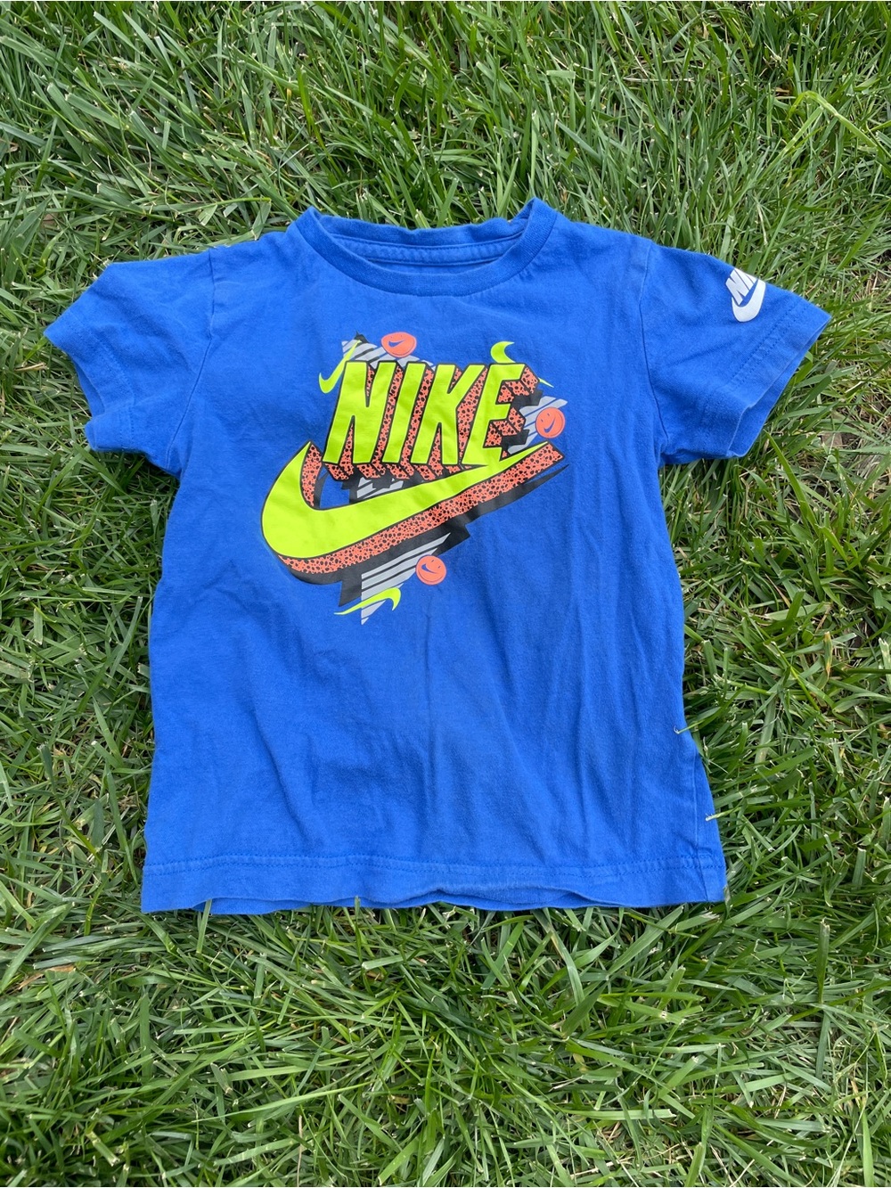 Nike 4T Blue Neon Lime & Orange Smiley Face Graphic Tee